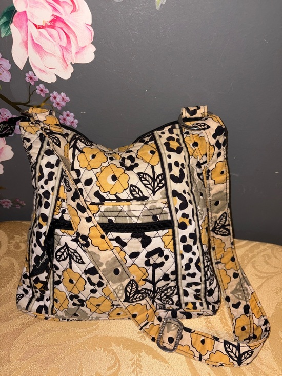 Vera Bradley Handbags - Vera Bradley Yellow Floral Quilted Crossbody with Black Accents